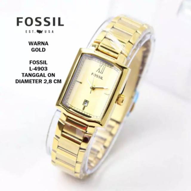 Jam tangan wanita / cewek FOS AC belimbing kotak oval tanggal aktif rantai stainless steel