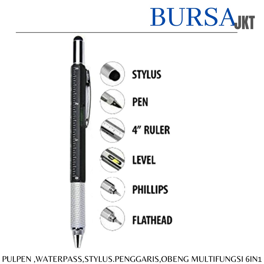 STYLUS HP 6IN1 PULPEN OBENG PENGGARIS WATERPASS LEVEL MULTIFUNGSI