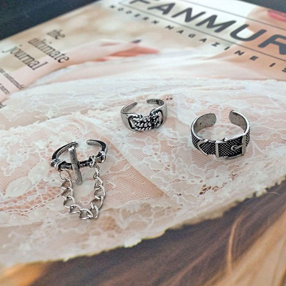 Mxbeauty Cincin Jari Punk Gothic Rantai Terbuka Rings Sabuk Gesper Midi Rings Perhiasan