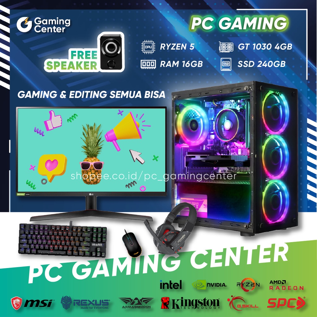 Pc Gaming AMD Ryzen 5 Fullset Ram 16GB VGA CARD 1030 Komputer Gaming Murah