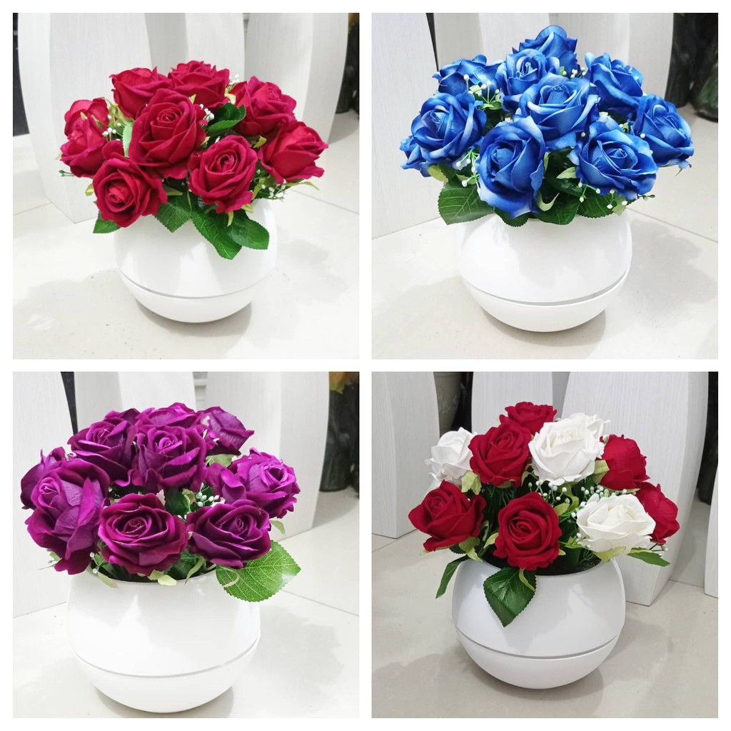 Bunga Mawar Beludru Vas Vienna/Mawar Baldu Vas Vienna/Mawar Artifisial/Bunga Meja 0149