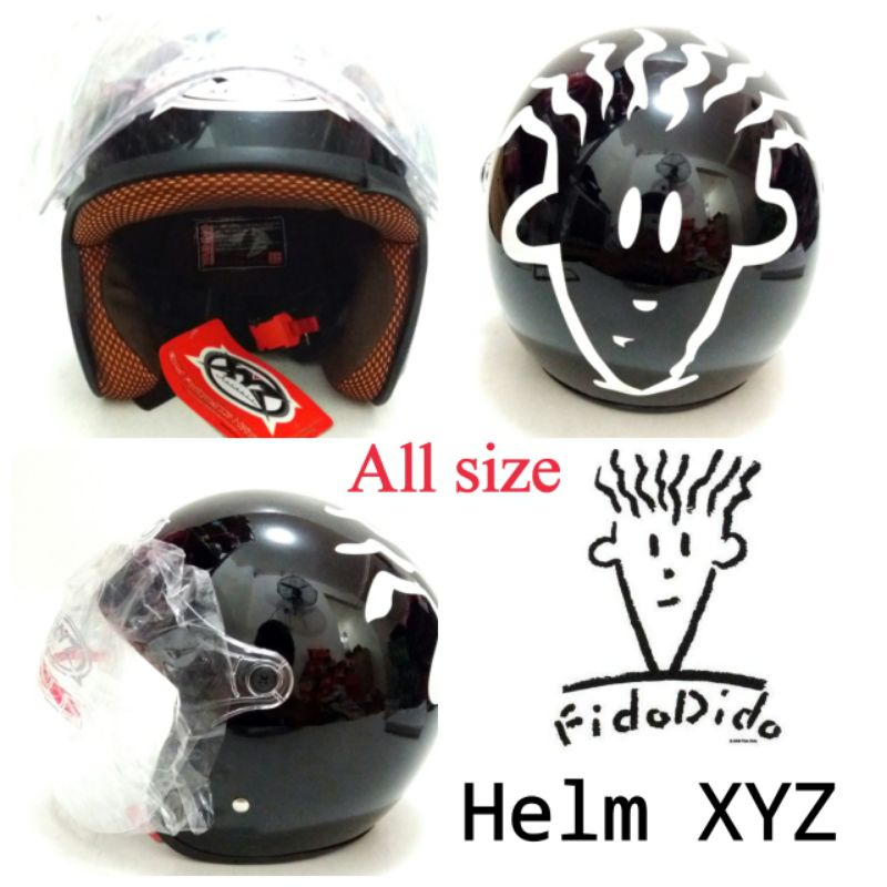 HELM DEWASA ALL SIZE XYZ ORIGINAL MOTIF FIDO DIDO WARNA HITAM WITH KACA HELM ALL SIZE DEWASA TERMURAH