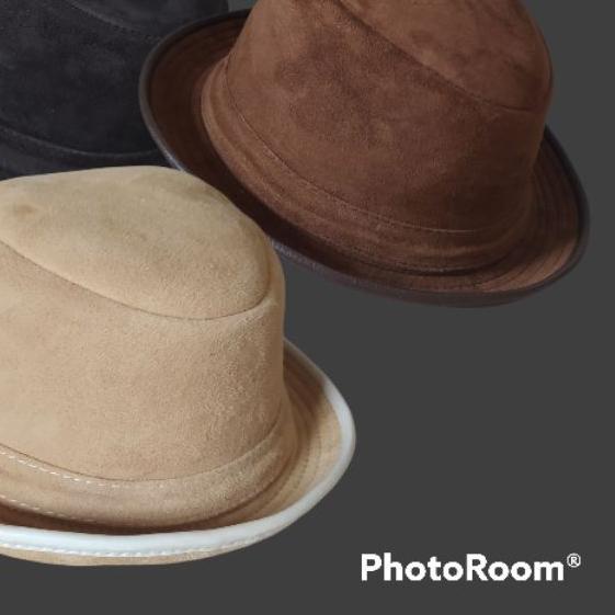 Topi koboy koboi laken Fedora kulit suede topi pria original ready ukuran besar big size XXL XXXL