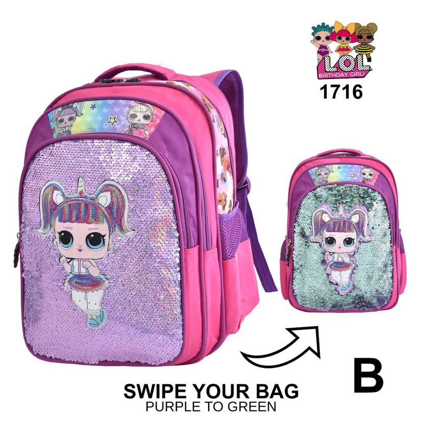 Tas Sekolah SD Ransel Anak Perempuan Karakter Frozen Ransel Sekolah Cewek Mata Lampu Sequin Import