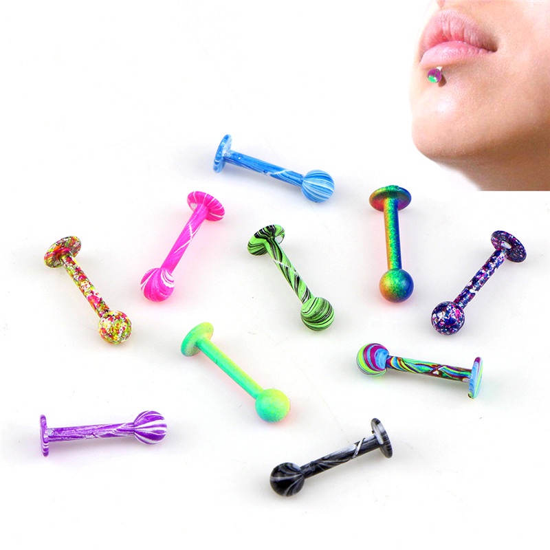 10pcs / set Cincin Tindik Tubuh / Bibir / Telinga Bentuk Barbell Bahan Stainless Steel 16G