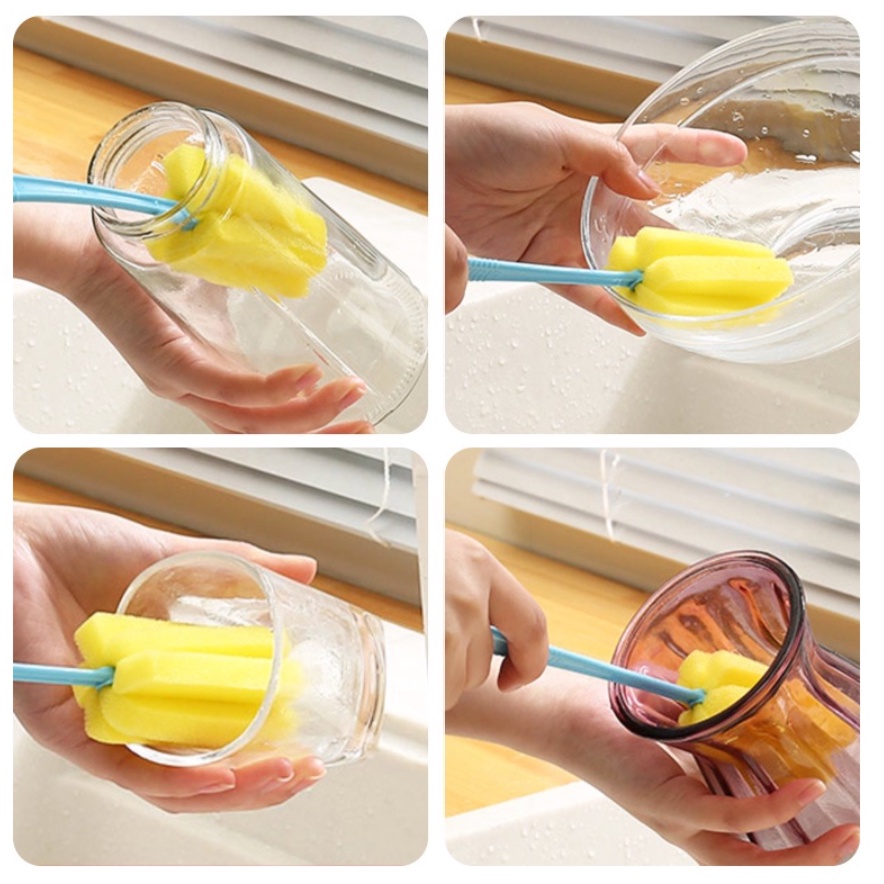 Spons Tongkat Pembersih Botol Minum Sikat Busa Pembersih Dot Susu Bayi Cleaner Sponge Stick Sikat Spon Pencuci Gelas Serbaguna