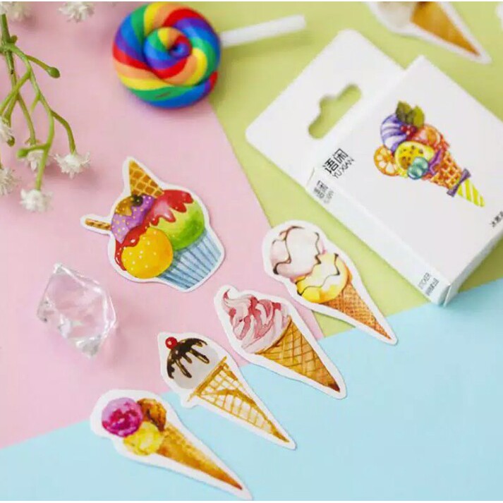 

50pcs aesthetic stiker box Sweet Style Ice Cream lucu utk dekorasi scrapbook/album