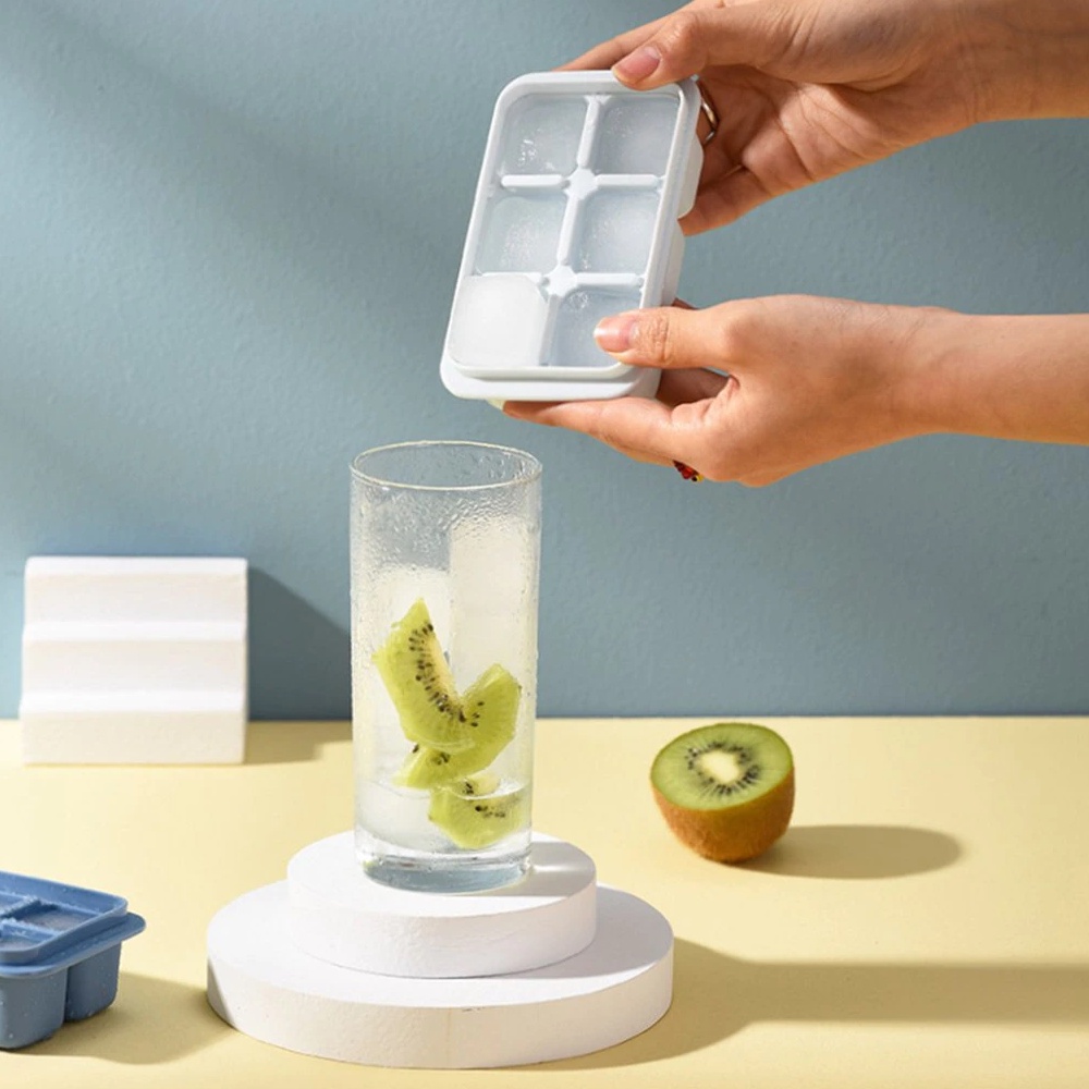 Cetakan Es Batu Silikon dengan Tutup Besar 6 Sekat Ice Cube Silicone