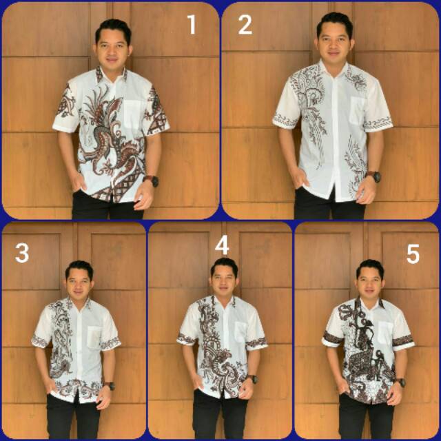 Kemeja putih motif batik~baju pria lengan pendek
