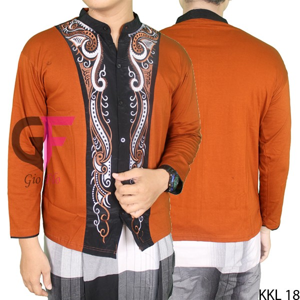 GIOFLO Baju Koko Terkini Lengan Panjang Bordir Modis Brown / KKL 18