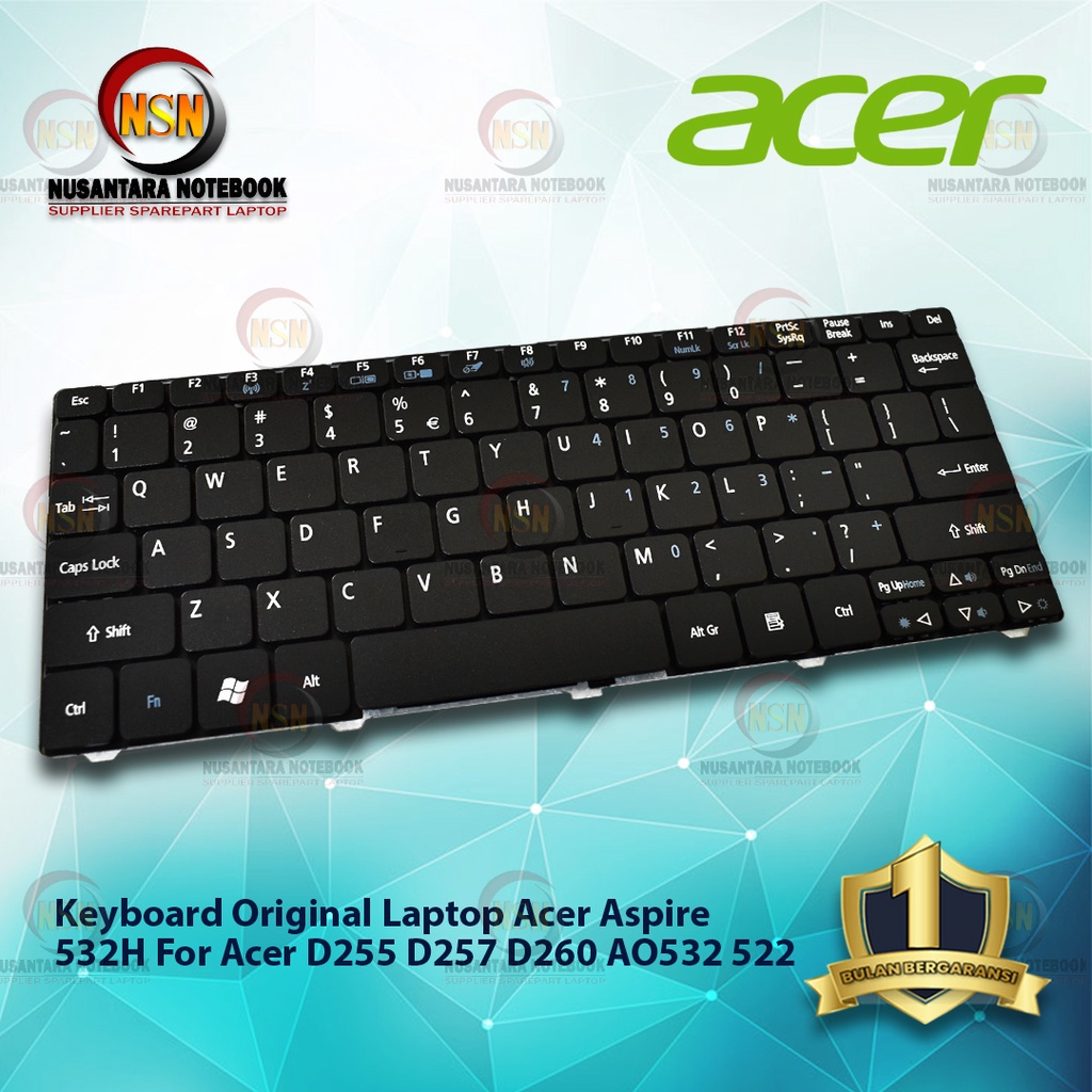 Keyboard Acer Aspire 532H for Laptop D255 D257 D260 AO532 522 Hitam