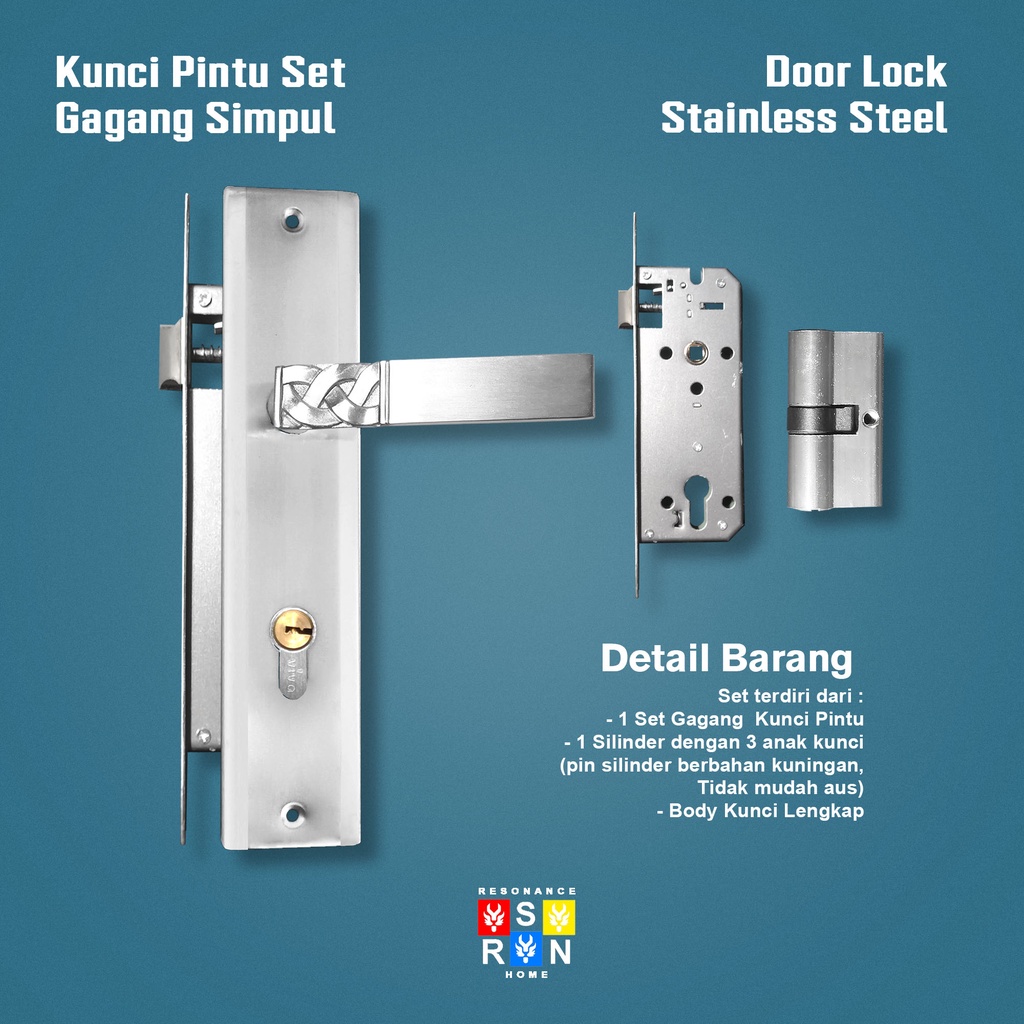 Kunci Pintu Besar Gagang Simpul SILVER / Resonance Home