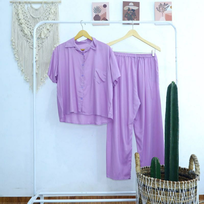 PIYAMA / SET KEMEJA POLOS / BAJU TIDUR DEWASA / RAYON TEEL POLOS
