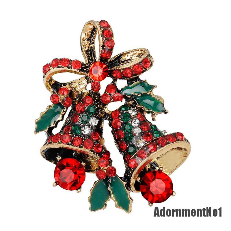 (Adornmentno1) 1pc Bros Pin Bentuk Lonceng Natal Aksen Berlian Imitasi Inlaid Untuk Wanita