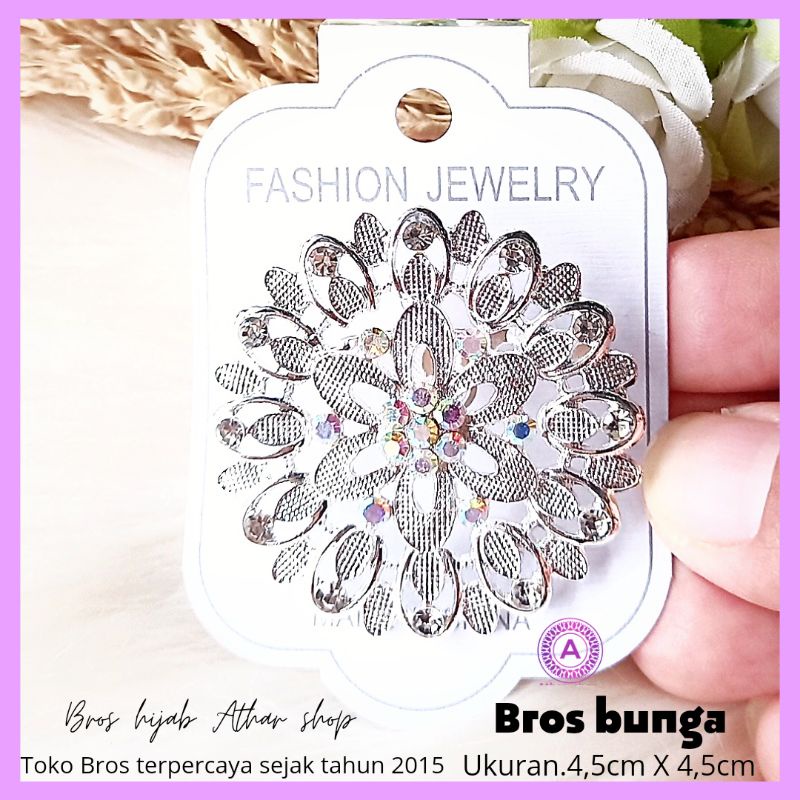 Bros bunga permata diamond swaroski /fashion muslim/bros kebaya/bros kutubaru-Bunga 1 silver