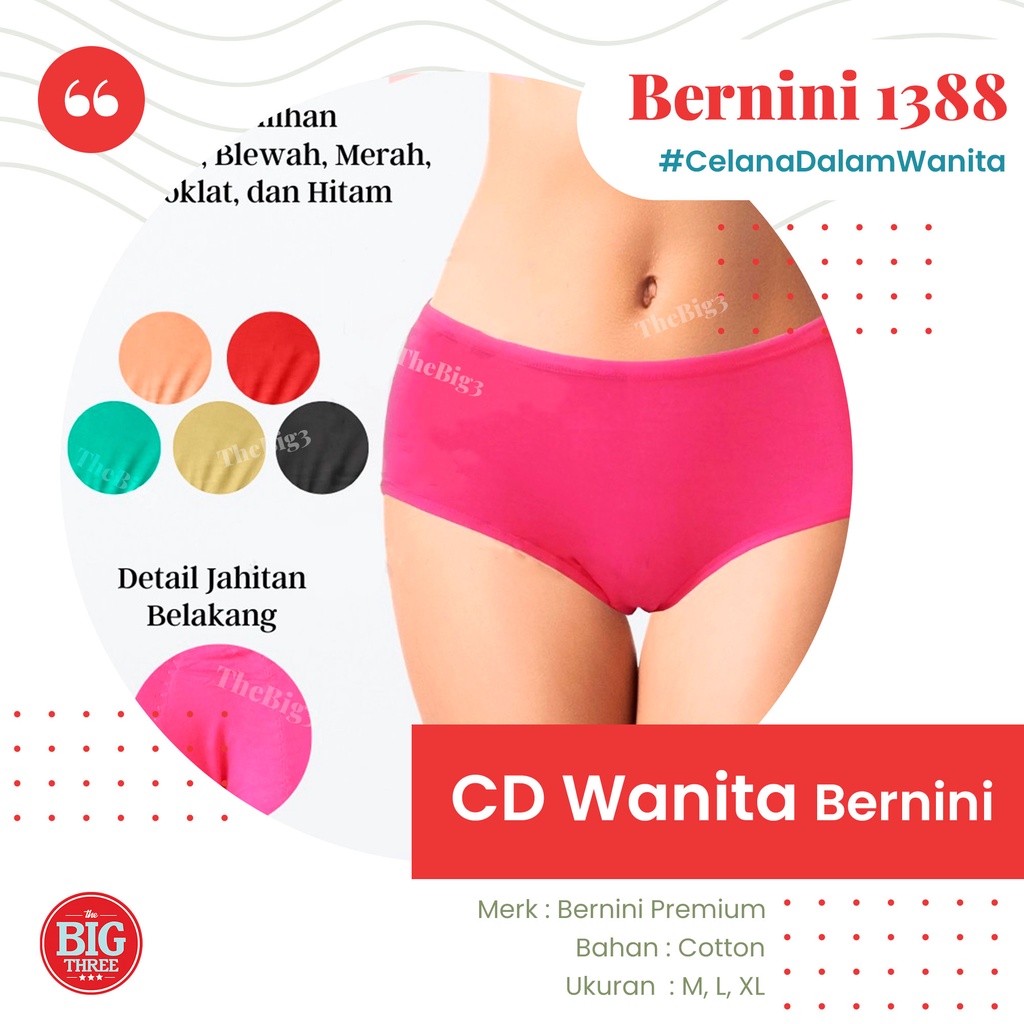 BERNINI PREMIUM Celana Dalam Haid Wanita 100% Katun - Ukuran M L XL | CD BERNINI-B COTTON 1388