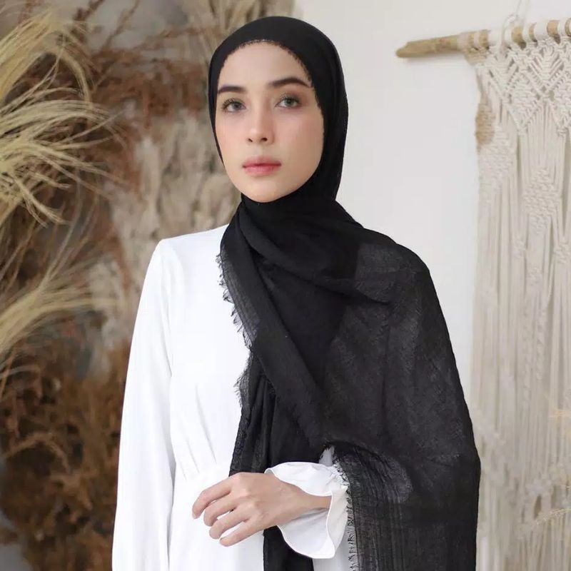 fanissahijab || PASMINA CRINKLE PREMIUM / VISCOSE CRINKLE SHAWL-CRINKLE HITAM