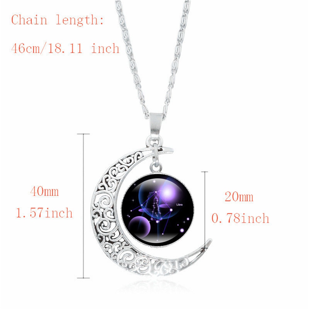 Kalung Liontin Bulan 12 Zodiak Warna Silver Untuk Pria Dan Wanita