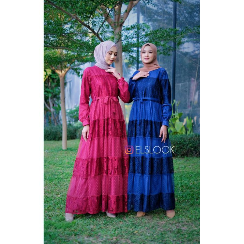 Nadhira - COD Gamis Brokat Tulle Dot M L XL XXL Premium Jumbo Kondangan Pesta Pernikahan Hajatan Umr