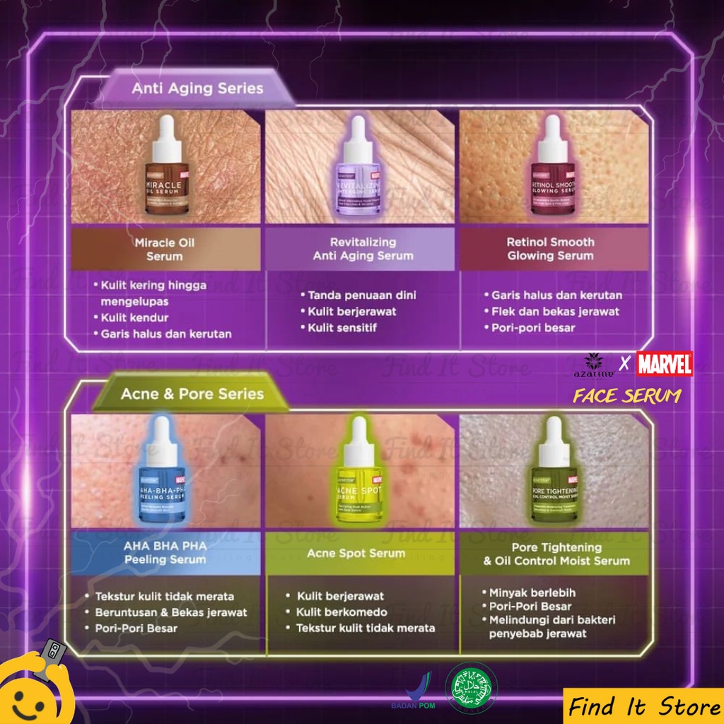 Azarine Face Serum Super Hero Marvel Edition 20ml | Serum Wajah Special Edition | Brightening | Acne | Oil Control | Original BPOM