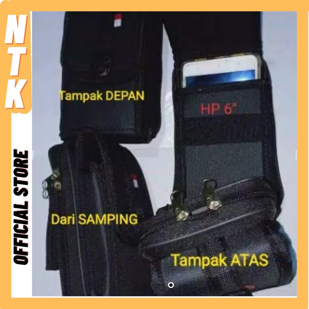 Sarung Hp Pinggang Kombinasi Resleting Dobel Slot Max 6,8inch - Bisa Untuk Sabuk Pdl - HR01