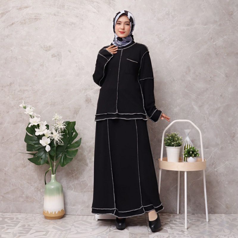 ONE SET SETELAN ROK WAFFLE JUMBO LD120 TEBAL POLOS JAHIT