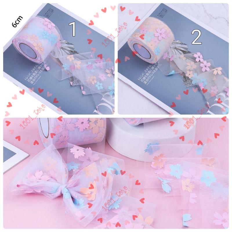 pita tulle motif kelopak bunga per yard/ tile sakura