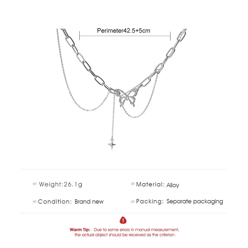 In Angin Dingin Sederhana Rumbai Kupu-kupu Kalung Wanita Temperamen Rantai Klavikula Double Sweater Rantai Aksesoris