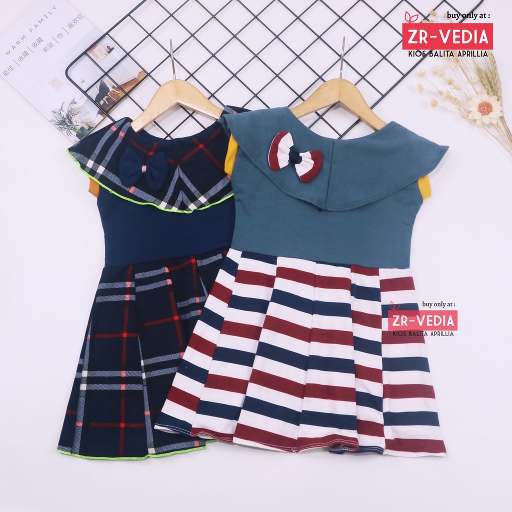 Dress Evelin uk 1-2 Tahun / Baju Anak Perempuan Atasan Model Dres Cewek Gaun Pesta Motif Polos Bunga