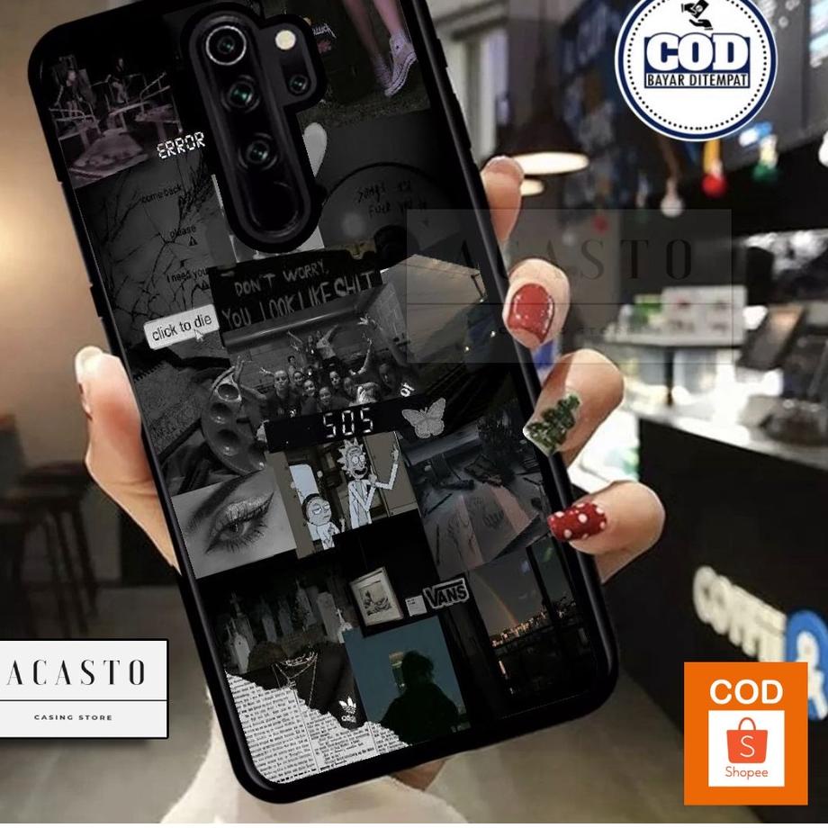 Menarik.. ACASTO Case Xiaomi Redmi Note 8 Pro motif aesthetic black color warna hitam unik keren the