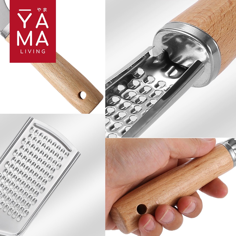 YAMA YUMA Kitchen Utensils Stainless Steel Peeler Buah Sayur Parutan Keju Sendok Es Pengocok Telur Kayu