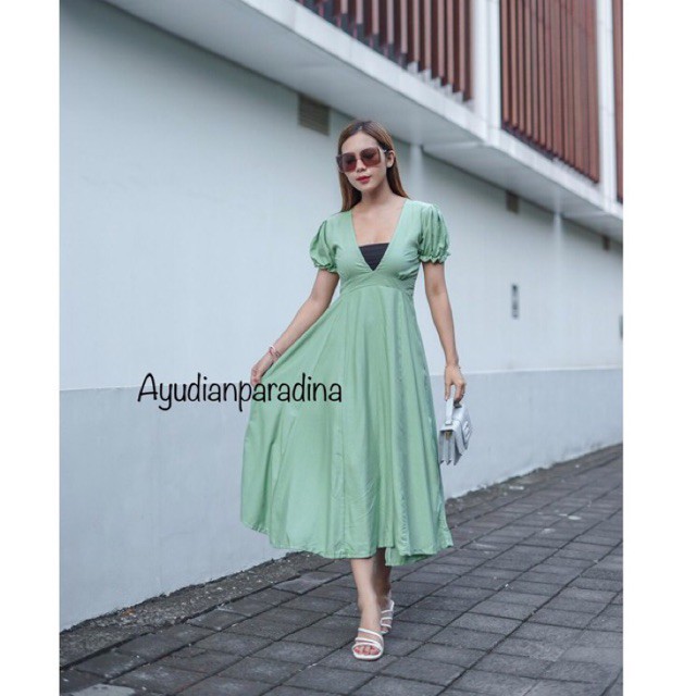 DRESS ELSA LONGDRESS WANITA DRES PANJANG CASUAL RUFLE PARTY KOREA STYLE KOREAN