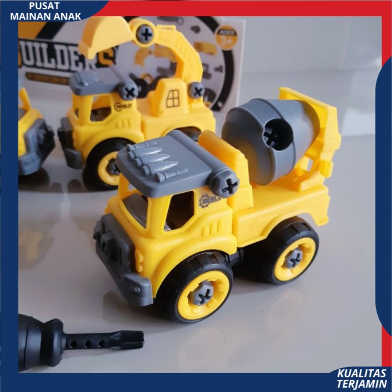 ( BISA COD ) Mainan Anak Mobil Truk Bongkar Pasang DIY Obeng Toy Car Mixer Truck 1 set Kemasan Kantong