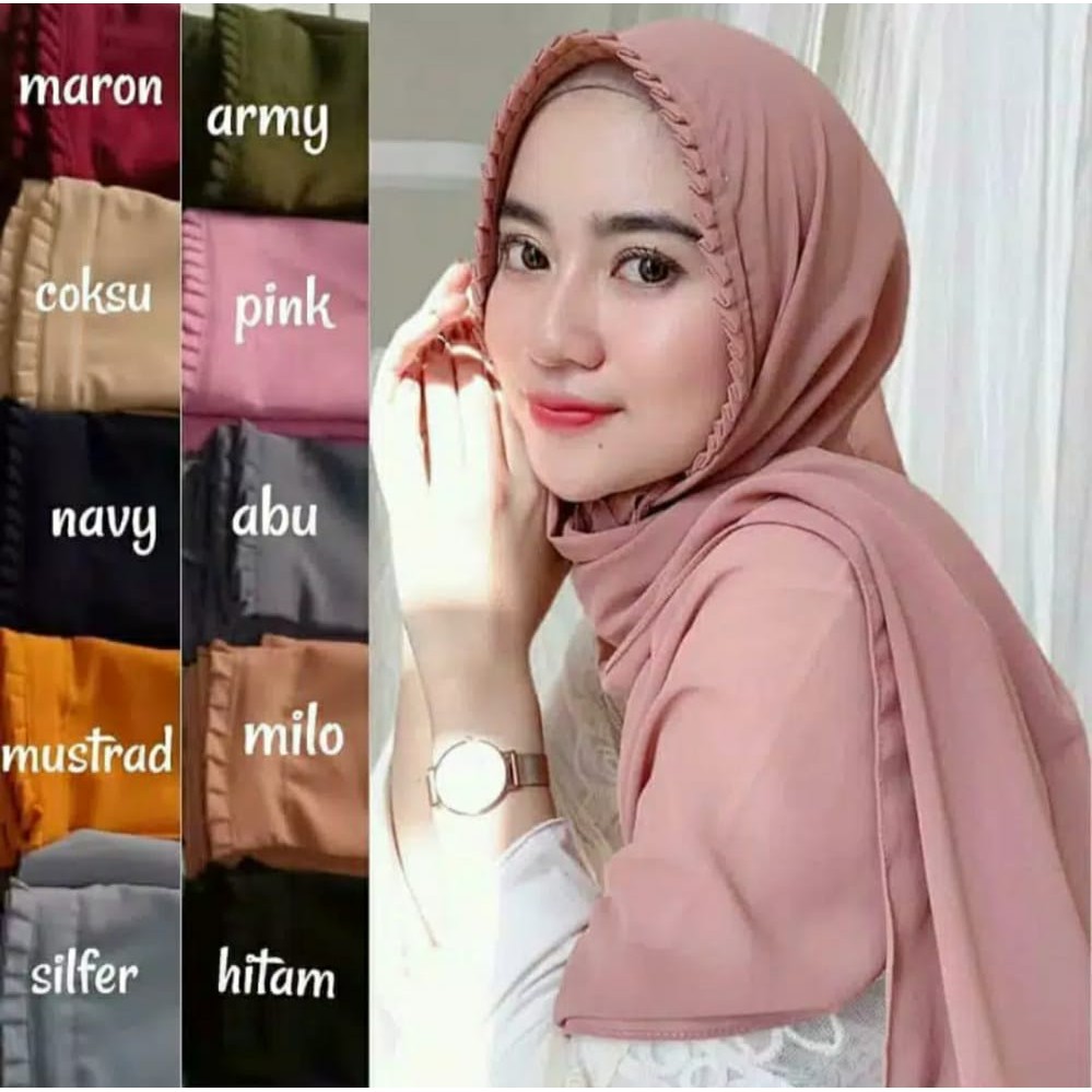 PASHMINA LIPIT PASMINA POLOS TALI DIAMOND CREPE INSTAN HIJAB JILBAB/PASMINA GERIGI