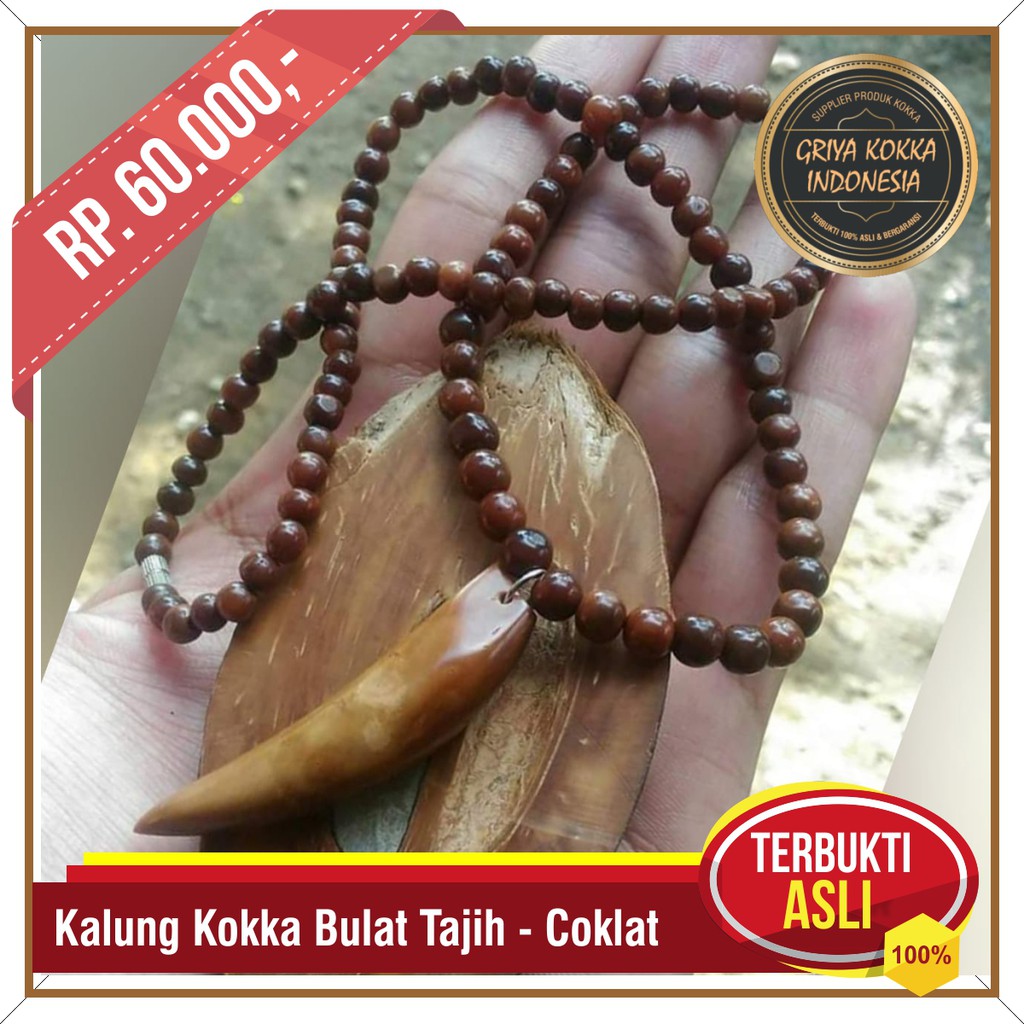 Kalung Kaokah Bulat Tajih Coklat - Kalung Kokka - Kalung Kayu Kesehatan