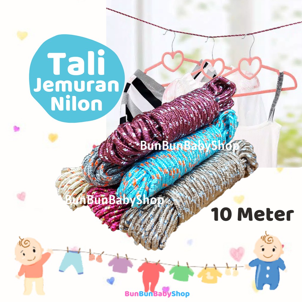 Tali Jemuran Nilon Baju 10 Meter Portable Nylon Tambang Serbaguna Praktis Perlengkapan Bayi New Born