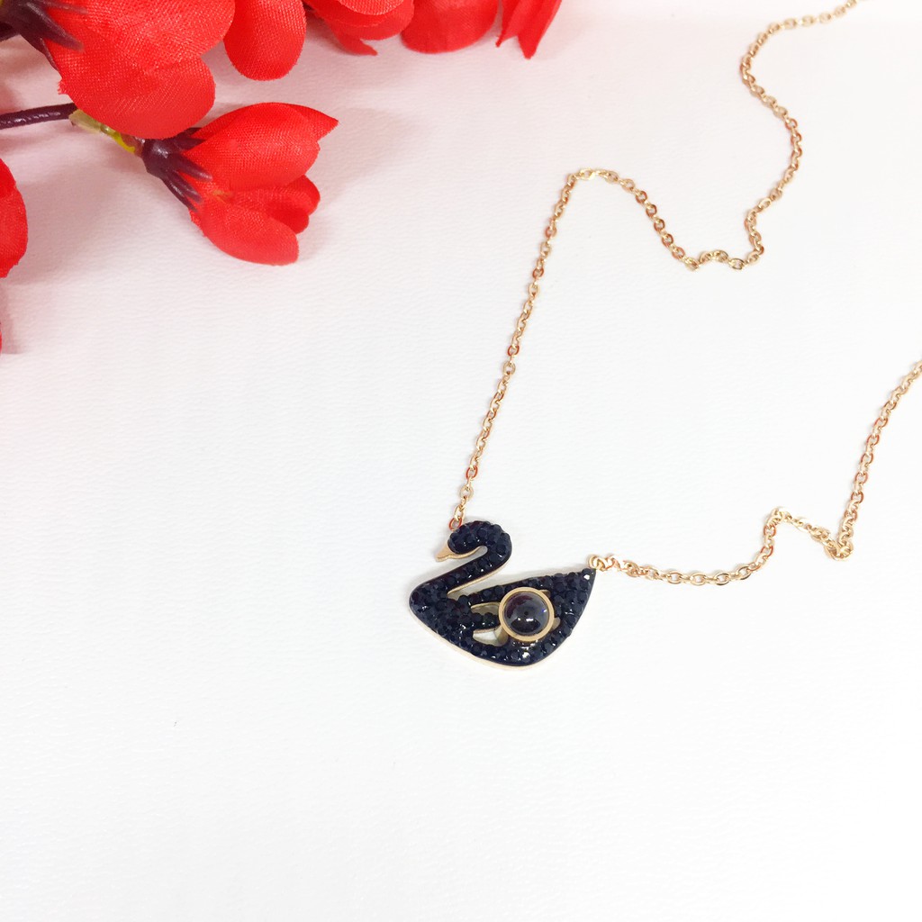 Kalung Titanium Fashion Korea Kpop Kdrama Angsa Batu Hitam Rose Gold - BN267