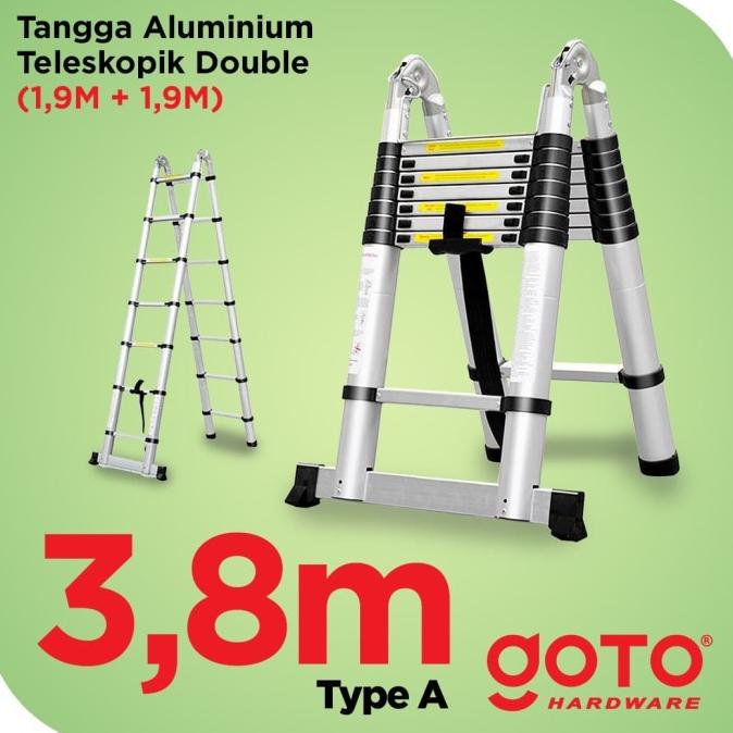 Tangga Lipat Aluminium Double Telescopic Ladder 1.9+1.9 = 3.8 Meter