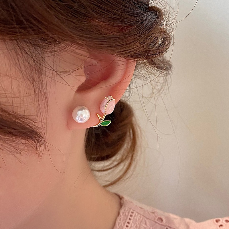 Anting Bunga tulip Mutiara Aksesoris Wanita Korea Manis Lucu