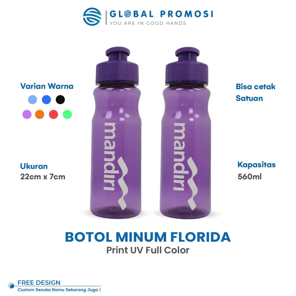 Botol Minum Florida Custom Souvenir Satuan Print UV Cetak Full Warna Gradasi Design Bebas Suka2