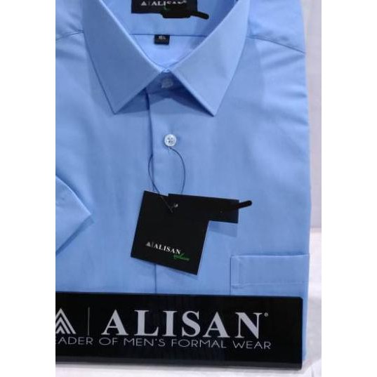 Kemeja Pria Pendek Alisan Reguler Polos Maroon, Biru Laut, Biru Navy Dongker