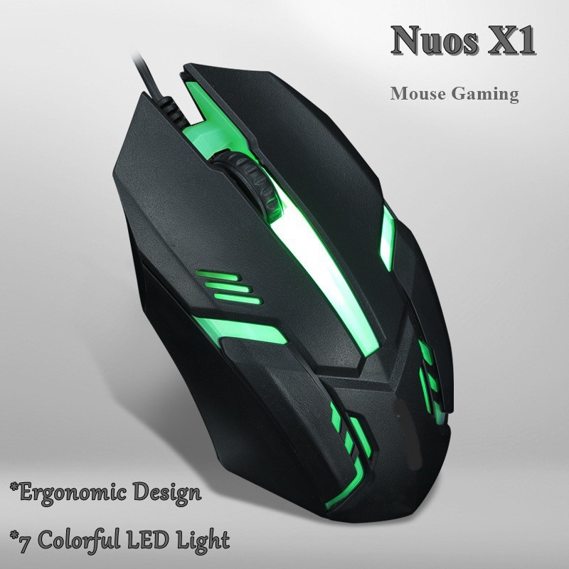 Mouse Gaming LED RGB Nous X1 Gamers - Mouse Kabel - Mouse Nuos Gaming