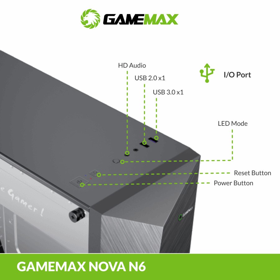 Casing PC Gamemax Nova N6 ATX V-Shaped LED Strip and 1x RGB Fan