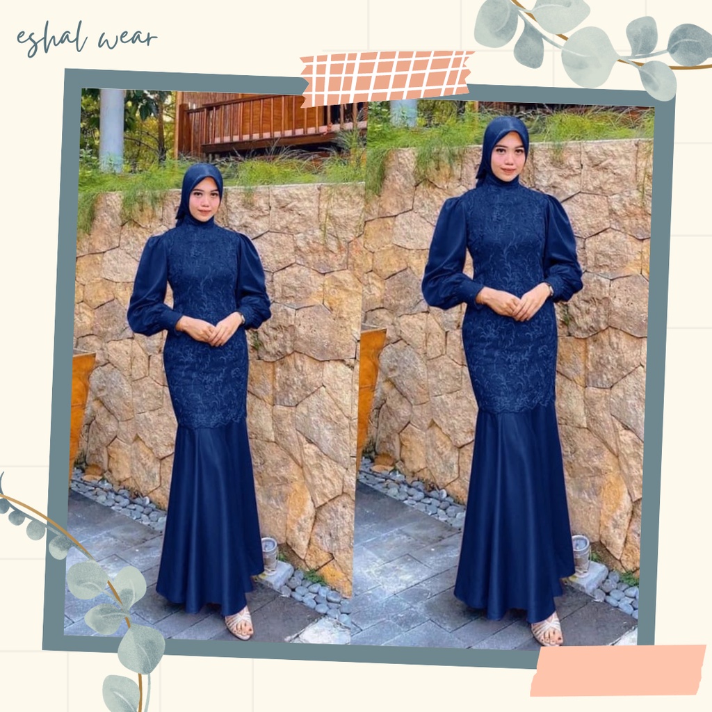 Eshal Wear Seragam pesta Long Dress Gamis Pesta Brukat Duyung Tile Mutiara Gamis Muslimah Gamis Desi