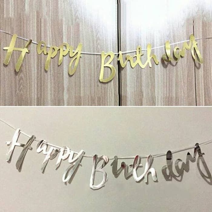 Rangkaian Banner HBD Latin Gold Rose Gold Silver /Tulisan Birthday