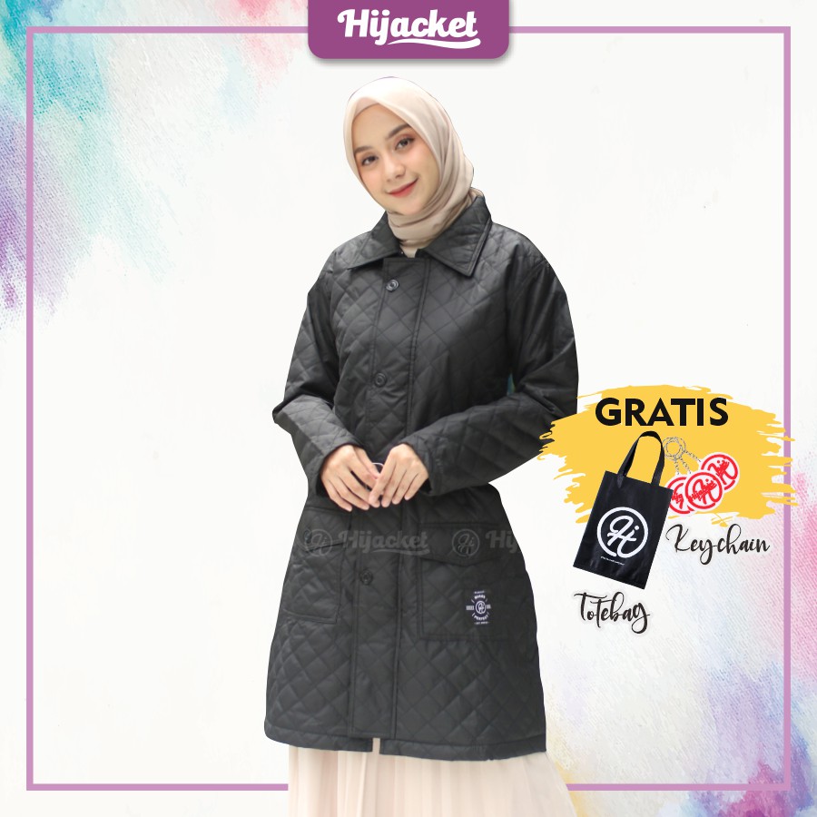 Hijacket Muslimah Agnesia Black - Jaket Wanita Muslimah Waterprouuf Anti Air Free Souvernir-1