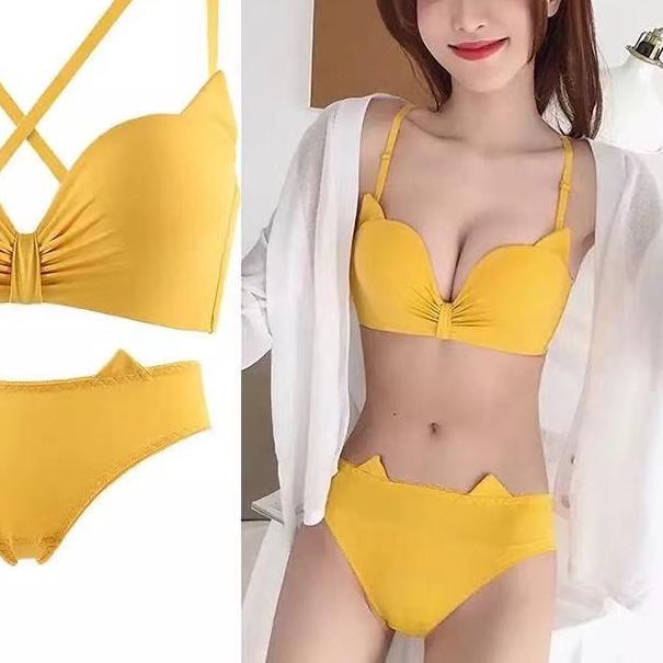➷ Bra & Celana Dalam Wanita satu set Bahan Nylon Spandex Tanpa Kawat ➨
