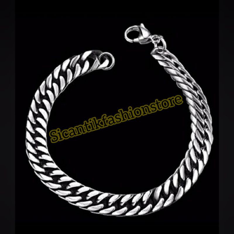 PROMO gelang Rantai Silver Titanium Fashion Pria/Wanita Terlaris anti Karat tidak luntur bagus murah