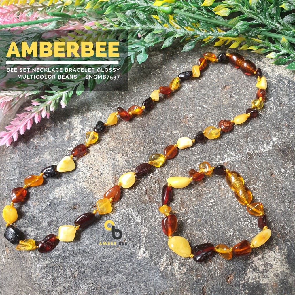 Set Kalung Bayi &amp; Anak Tumbuh Gigi Amber Lithuania Multicolor Beans 30-35cm SNGMB7597 Amber Bee