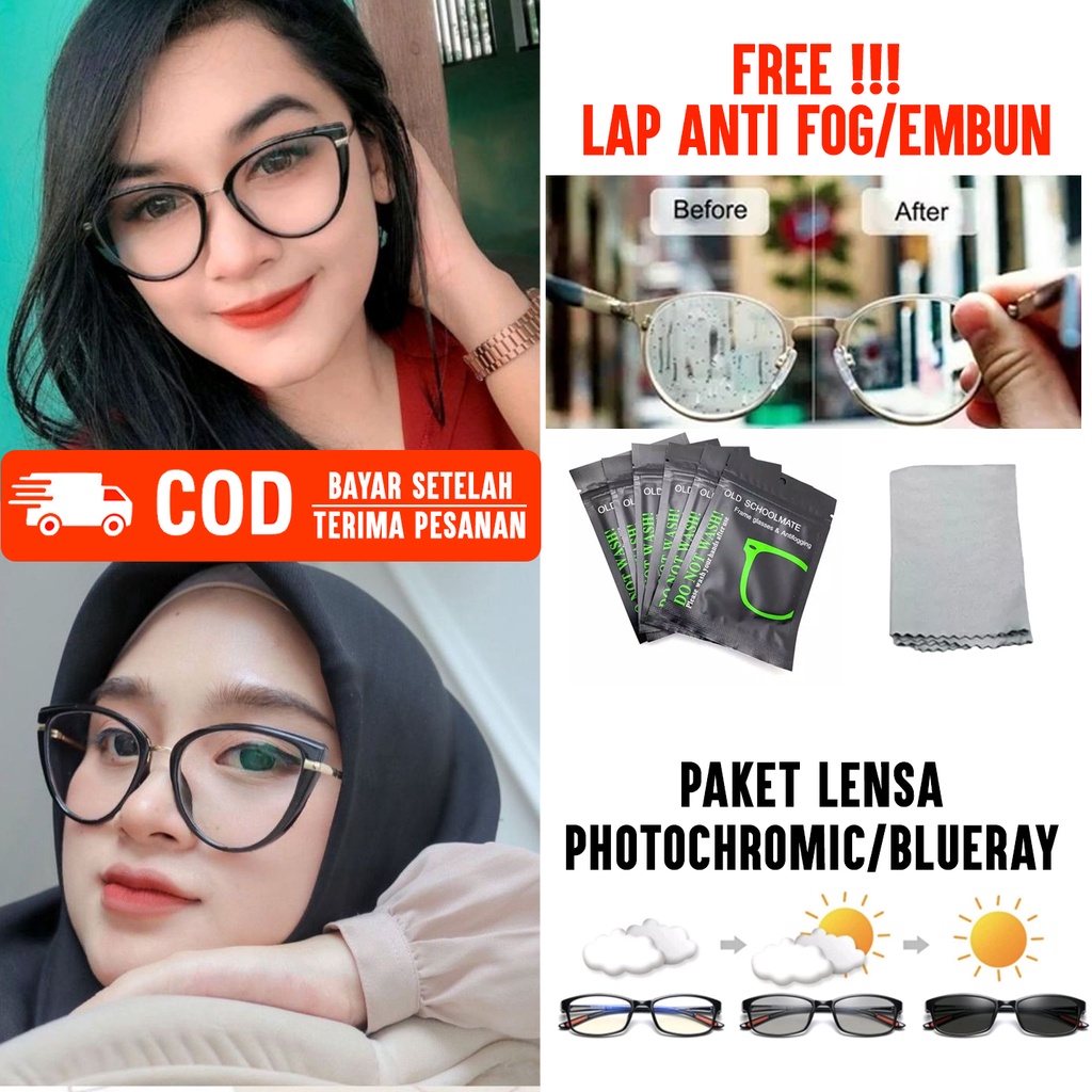Frame Kacamata Cat Eye Dior Garansi / Gratis Anti Fog/Embun / Paket Photochromic Blueray / Minus Plu